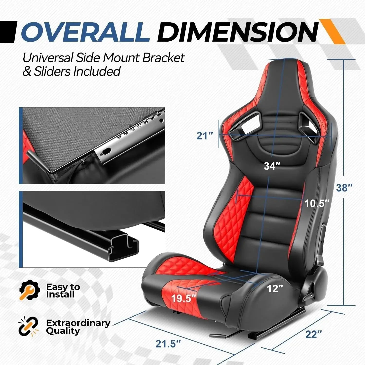 Reclinable Wingback Racing Seats PVC (Pair)