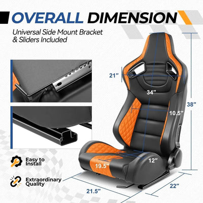 Reclinable Wingback Racing Seats PVC (Pair)