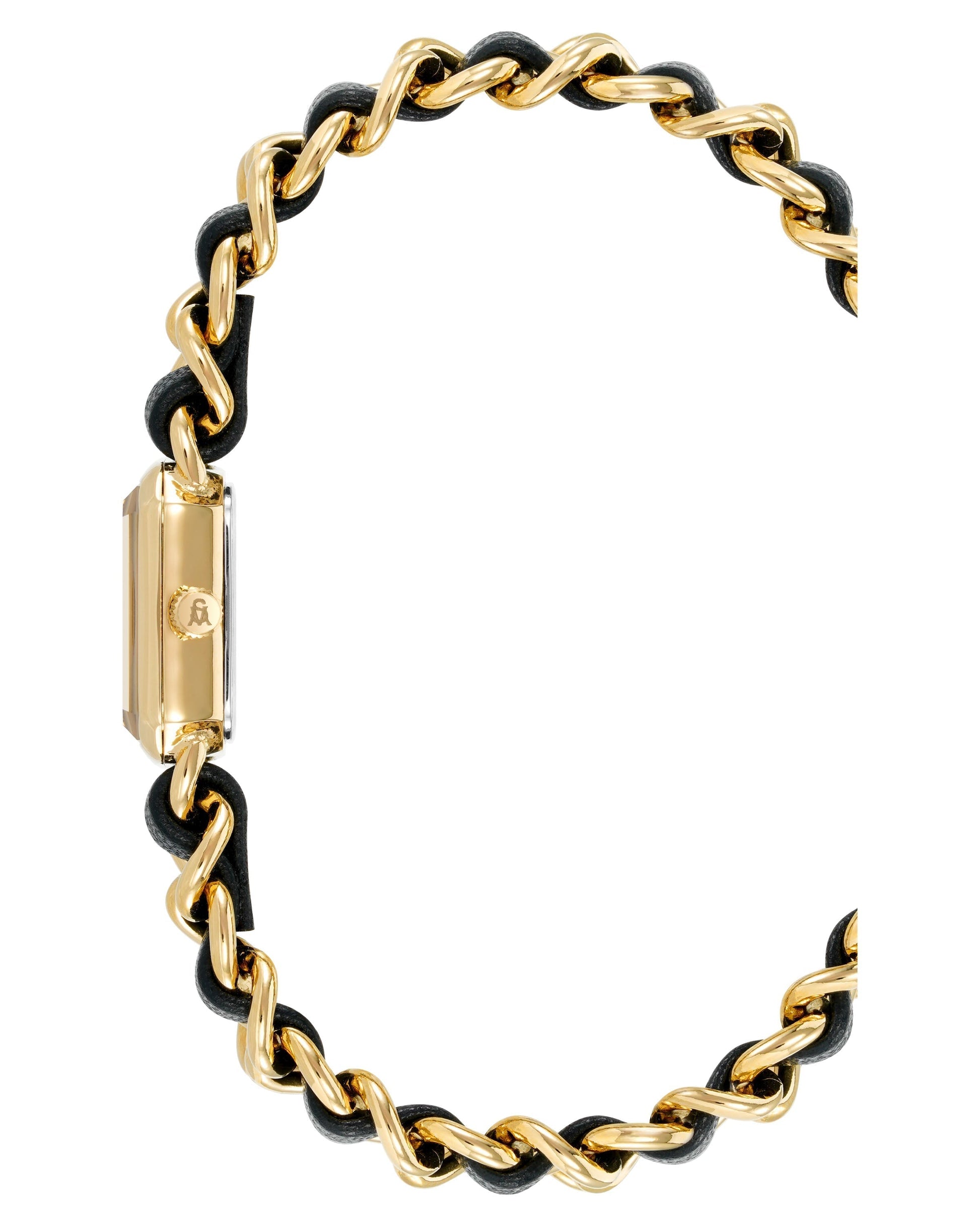 CHAIN WATCH AND BRACELET SET GOLD BLACK