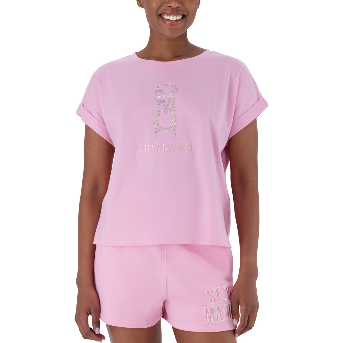 SOPHIA BOXY CRYSTAL LOGO TEE SORBET PINK