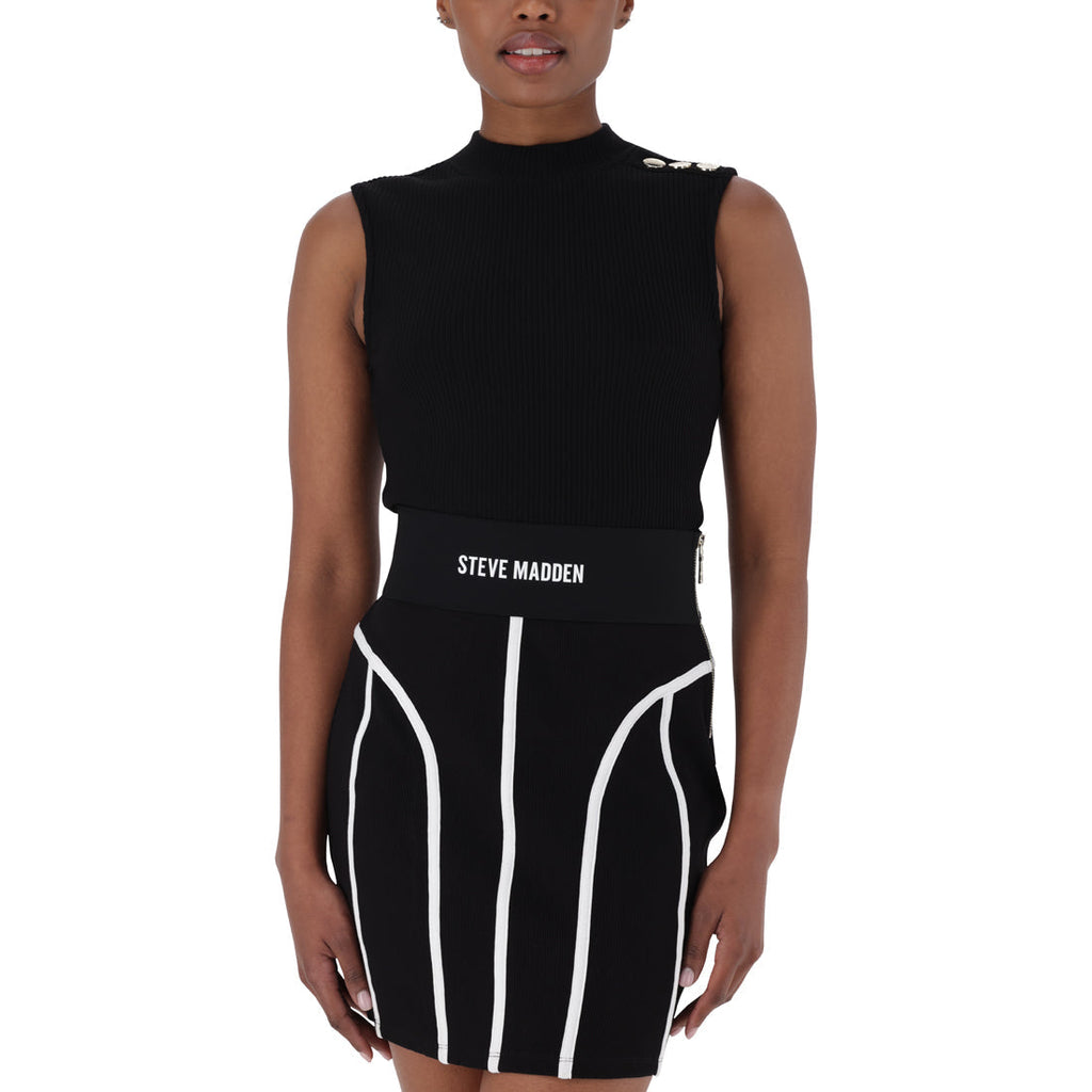 GRACIE TURTLE NECK TOP WITH POPPERS BLACK