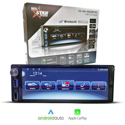 Star Sound SS-AN-6960BTAC 6.8" Single Din Android Media Player With Apple Car Play & Android Auto