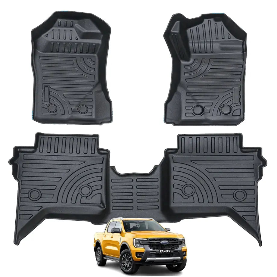 Suitable To Fit - Ranger Next Gen (22-On) Double-Cab Moulded TPE Rubber Floor Mats (3-Piece)