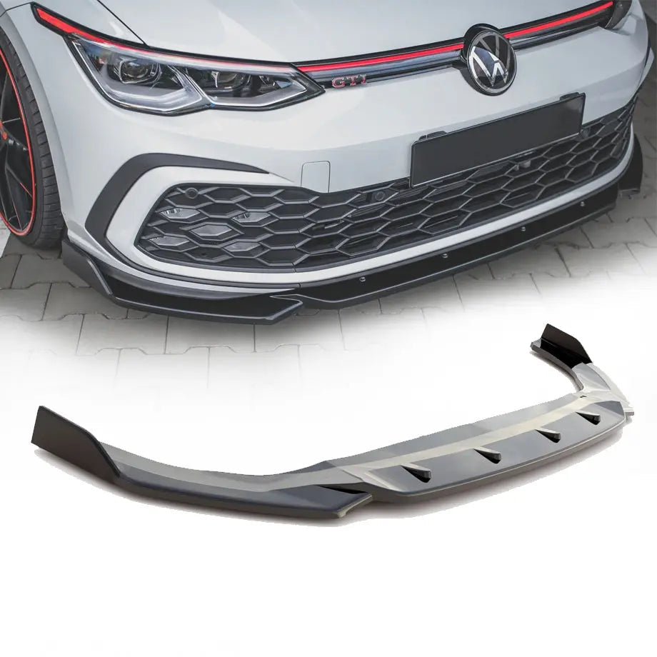 Suitable To Fit - VW Golf 8 GTI Maxton Style 1-Piece Gloss Black Front Spoiler