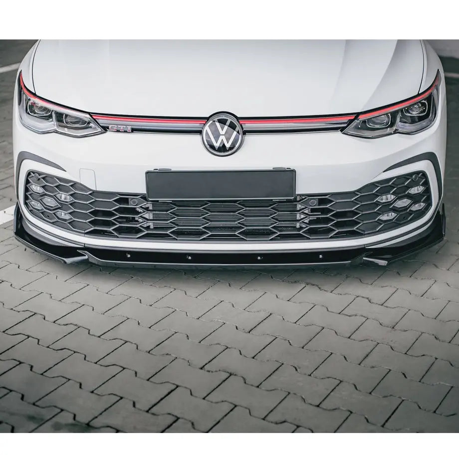 Suitable To Fit - VW Golf 8 GTI Maxton Style 1-Piece Gloss Black Front Spoiler