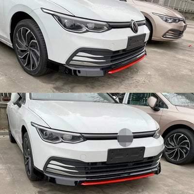 Suitable To Fit - VW Golf 8 Gloss Black With Red 3-Piece Front Spoiler