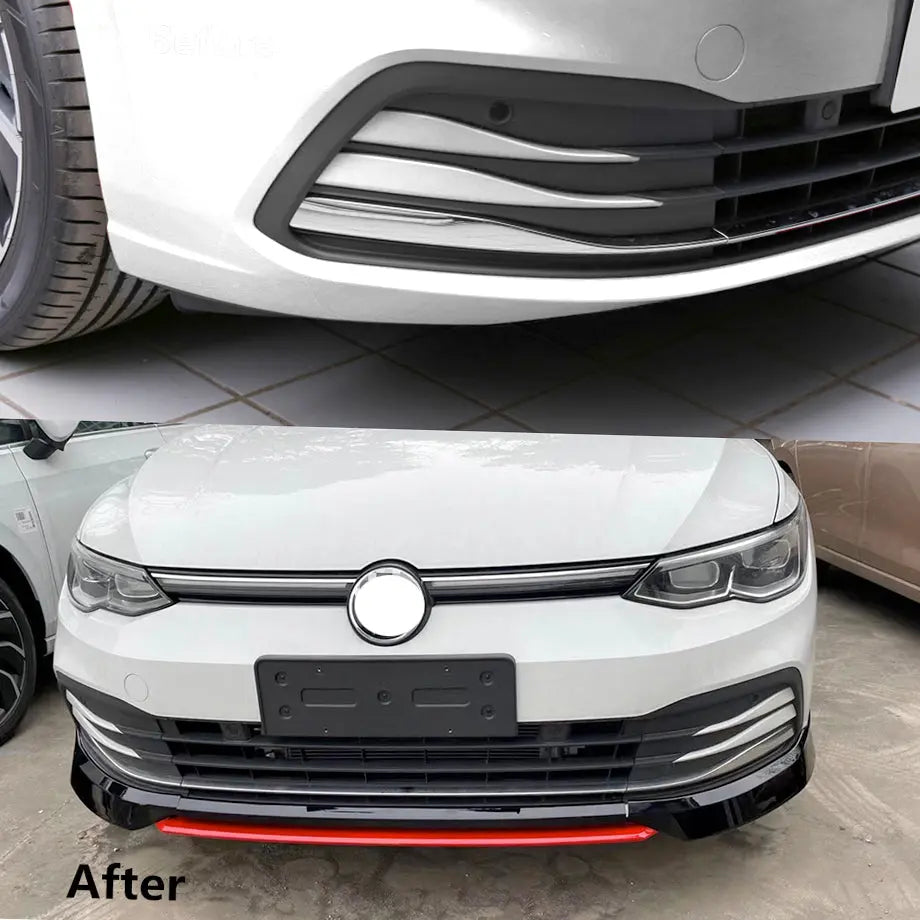 Suitable To Fit - VW Golf 8 Gloss Black With Red 3-Piece Front Spoiler
