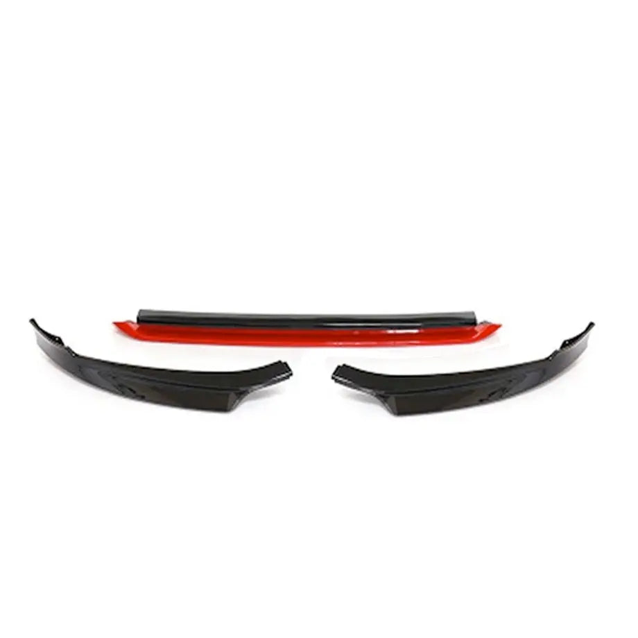 Suitable To Fit - VW Golf 8 Gloss Black With Red 3-Piece Front Spoiler