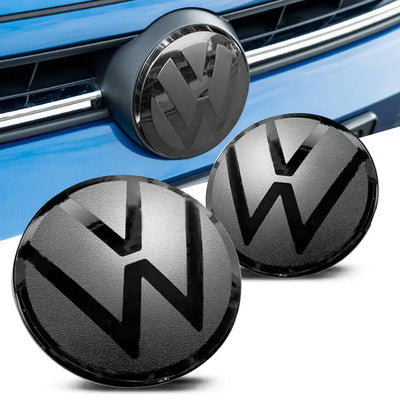 Suitable To Fit - V-W Polo 8 Life (23-On) Smoked Black Stick On Emblem Badge Cover (Pair)