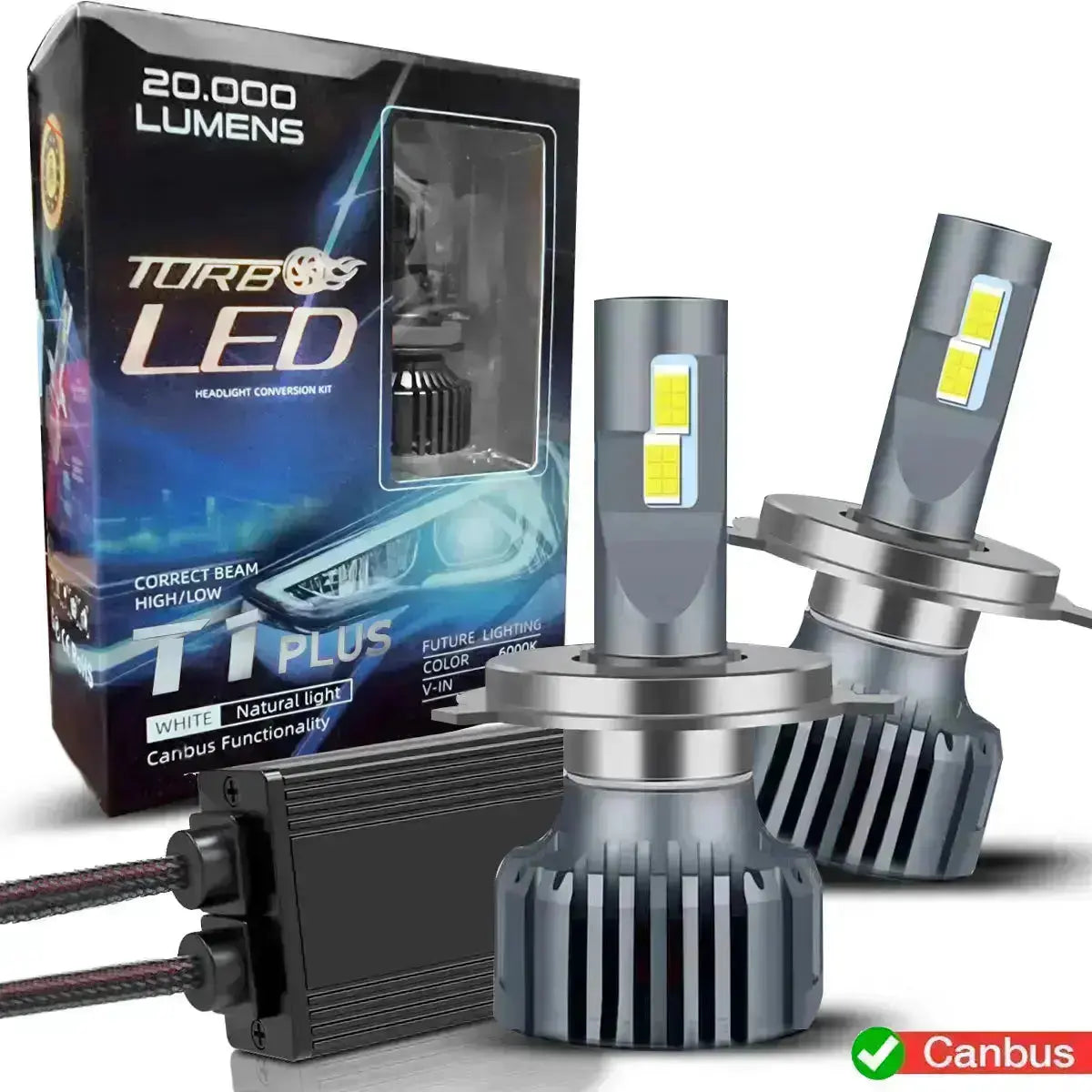 Turbo LED T1-Plus Canbus Headlight Bulb Kit - H4
