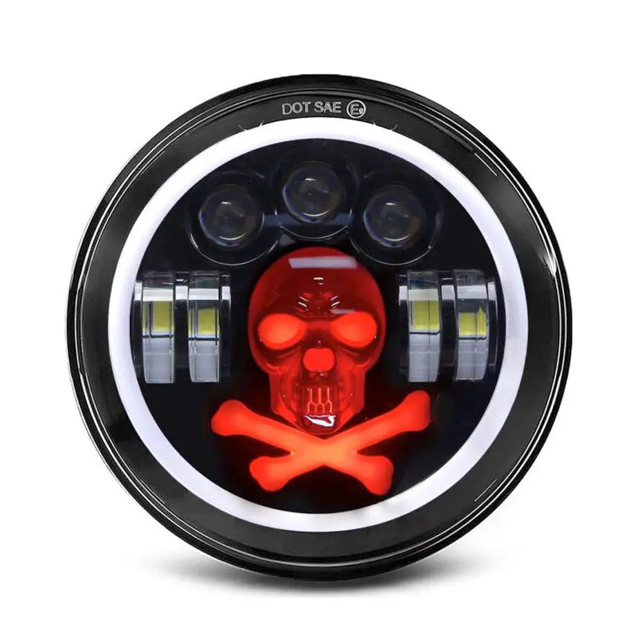 Universal 7 Inch - Jeep Style LED Angel Eye Projector Skull Headlight