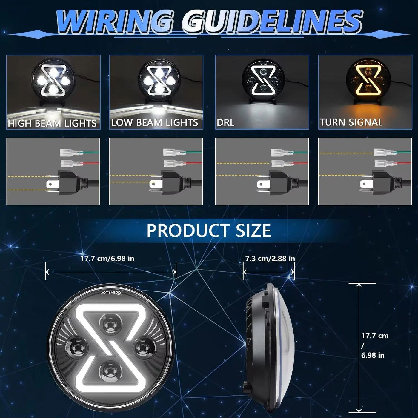 Universal  7 Inch Jeep Style Dynamic Start Up DRL LED Projector Headlight - New Design