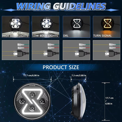 Universal  7 Inch Jeep Style Dynamic Start Up DRL LED Projector Headlight - New Design