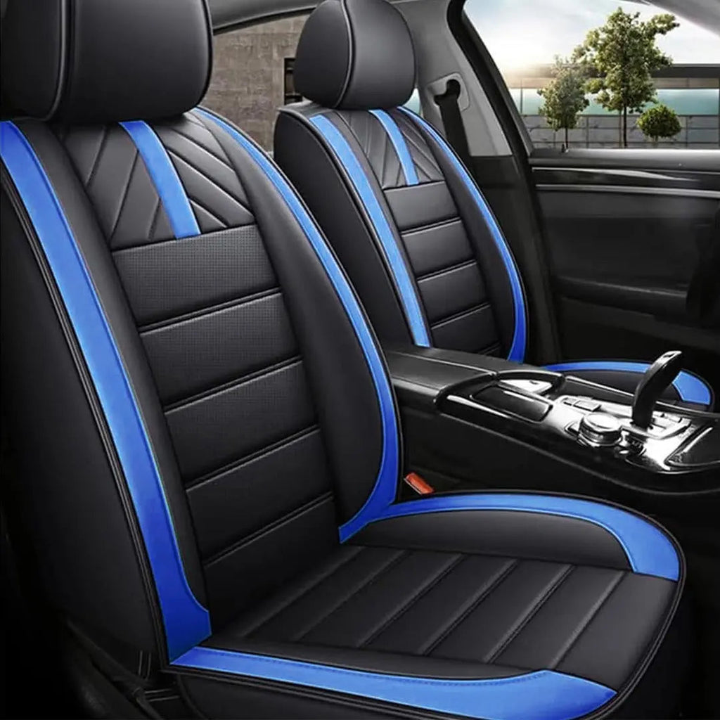 Universal Premium Luxury Car Seat Covers - Front & Rear Full Set (Black & Blue)