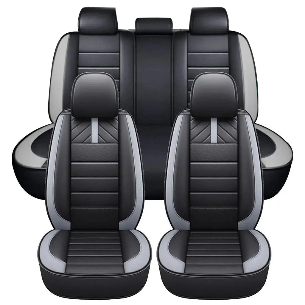 Universal Premium Luxury Car Seat Covers - Front & Rear Full Set (Black & Grey)
