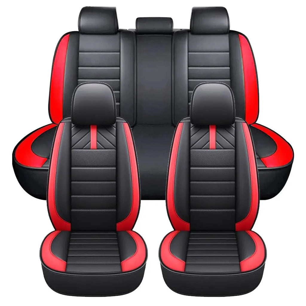 Universal Premium Luxury Car Seat Covers - Front & Rear Full Set (Black & Red)