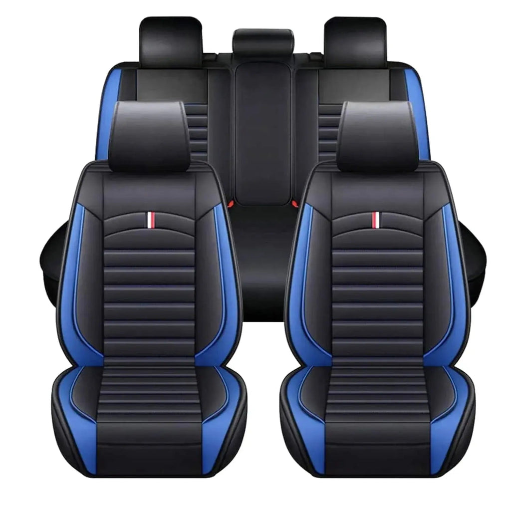Universal Premium Luxury Car Seat Covers - Front & Rear Full Set (Black & Blue)