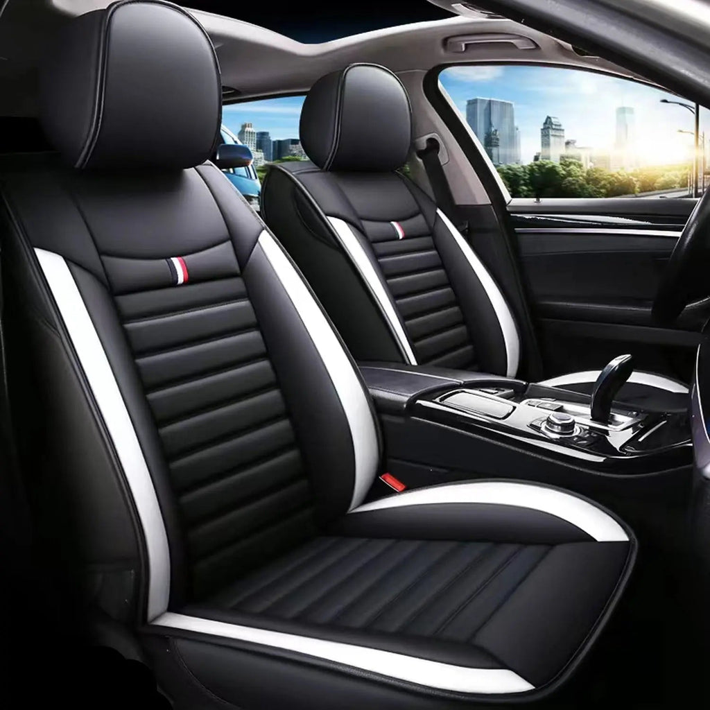 Universal Premium Luxury Car Seat Covers - Front & Rear Full Set (Black & White)