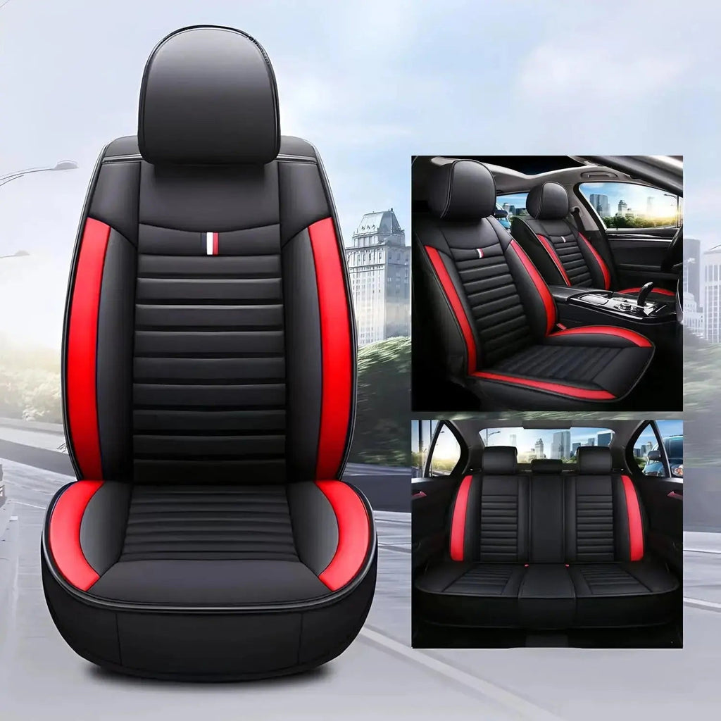 Universal Premium Luxury Car Seat Covers - Front & Rear Full Set (Black & Red)