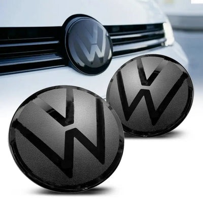 Suitable To Fit - V-W Polo 6 / Vivo Smoked Black Stick On Emblem Badge Cover (Pair)