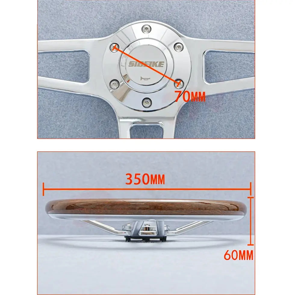 Genuine Wood Grain Racing Style Steering Wheel (350mm)