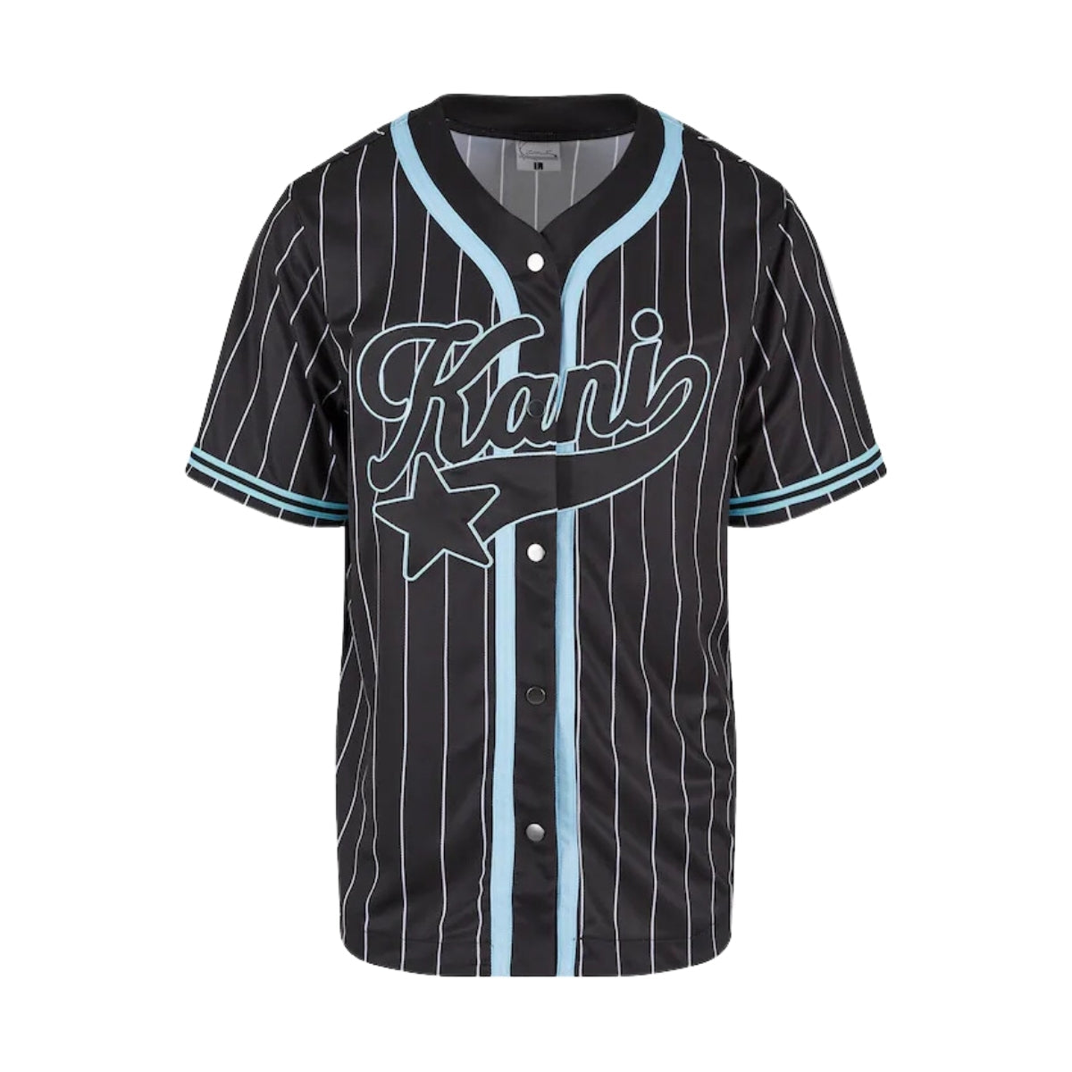Karl Kani Shirt Baseball Star Logo Pinstripe Black-Light Blue