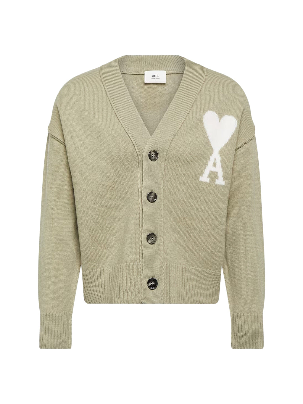 Ami Cardigan Logo Sage-Off White