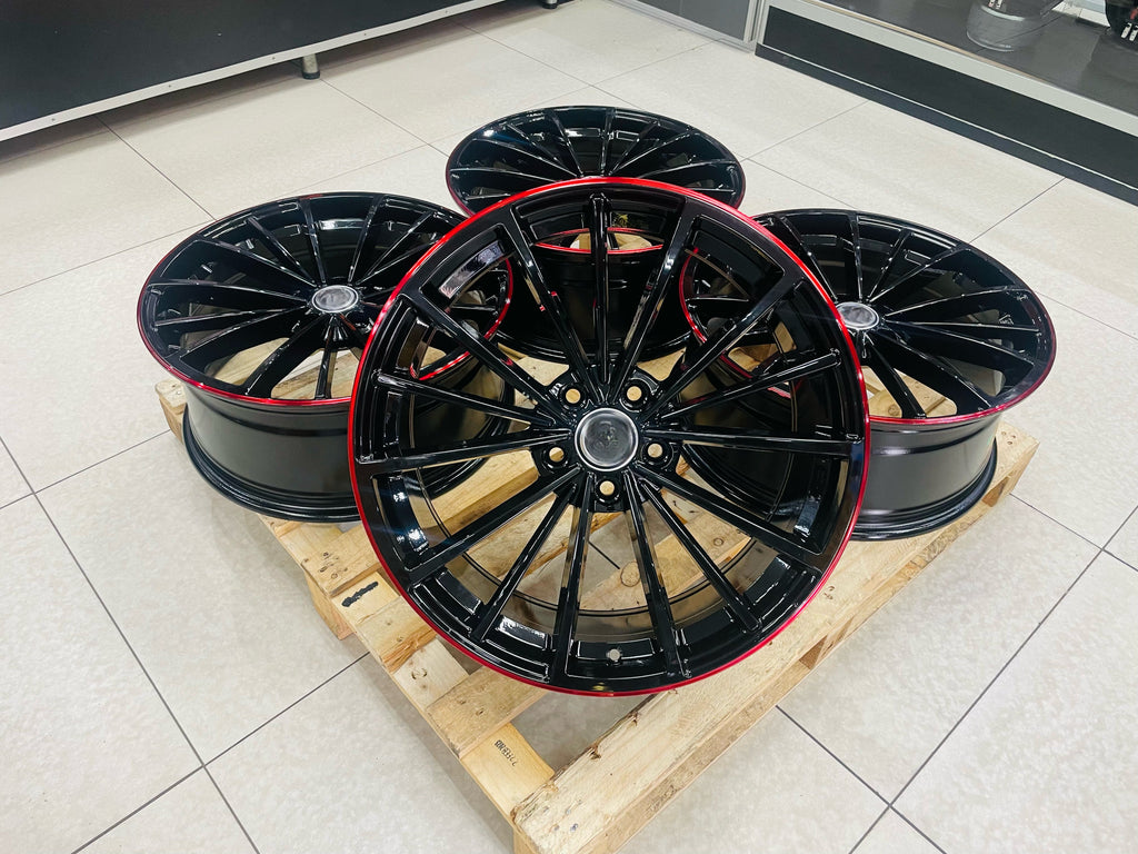 19" AS-CLUBSPORT 2 5/112 black red lip wheels