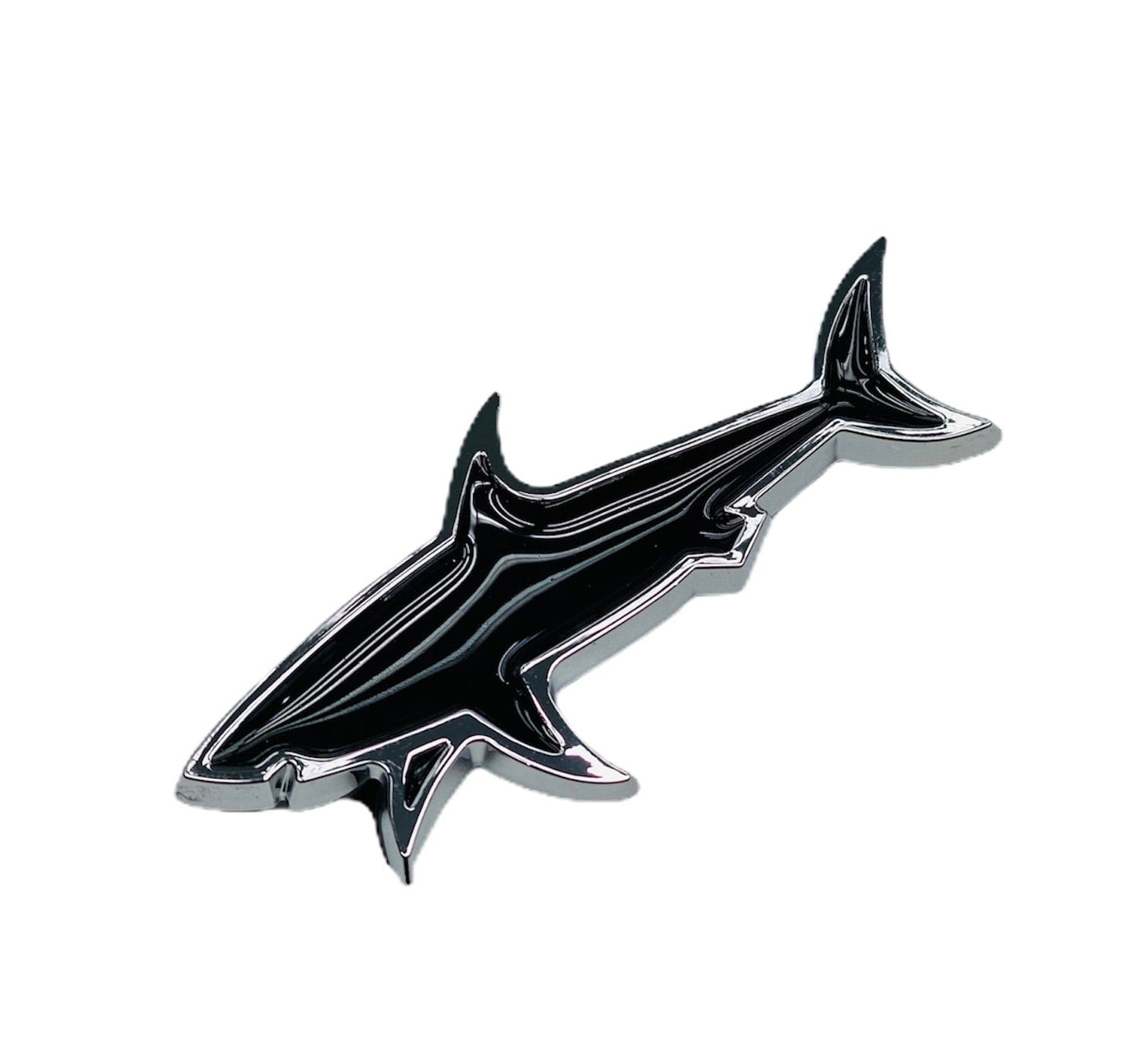 BLACK FILLED CHROME BORDER SHARK BADGE