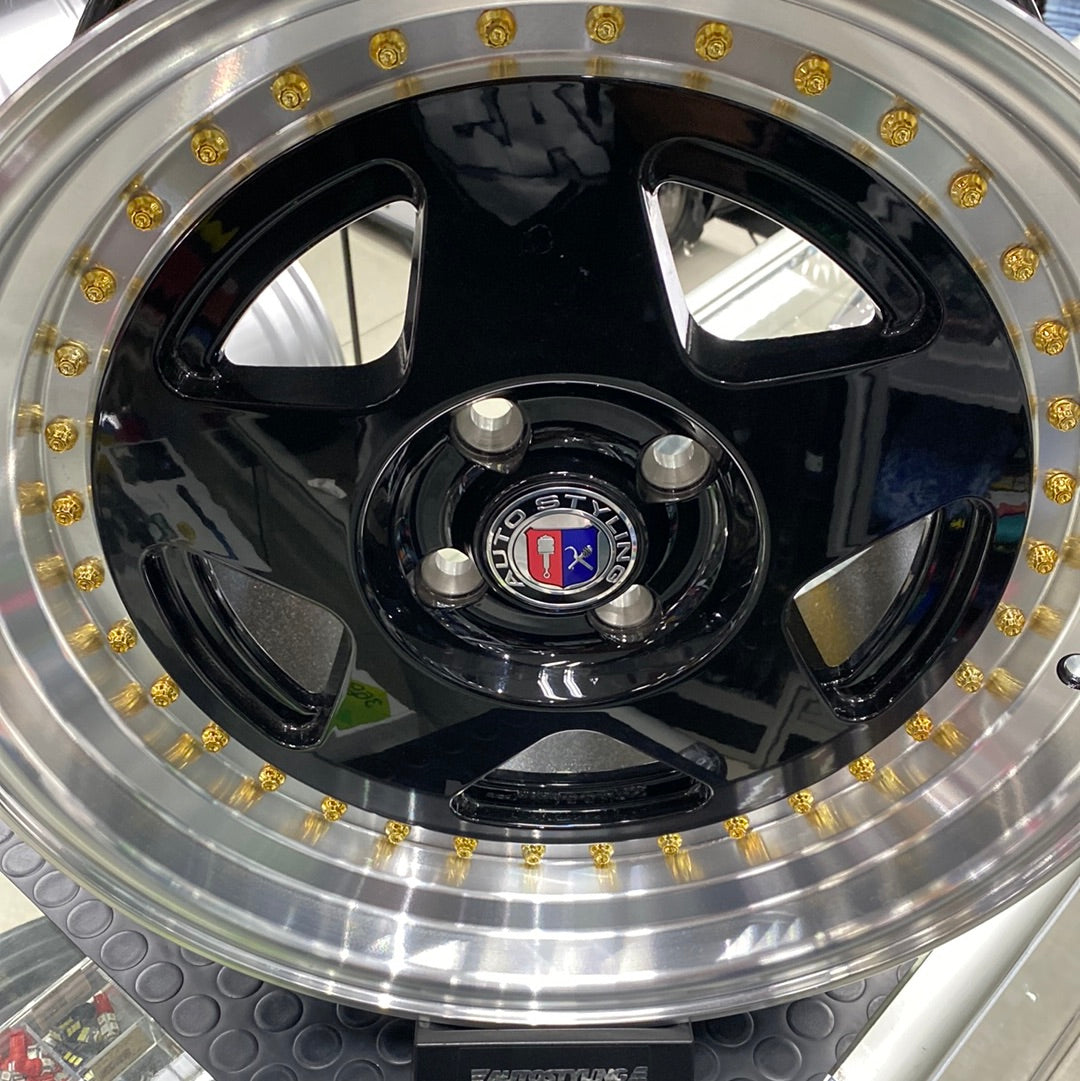 17” AS - 52 4x100 BLK GOLD STUD