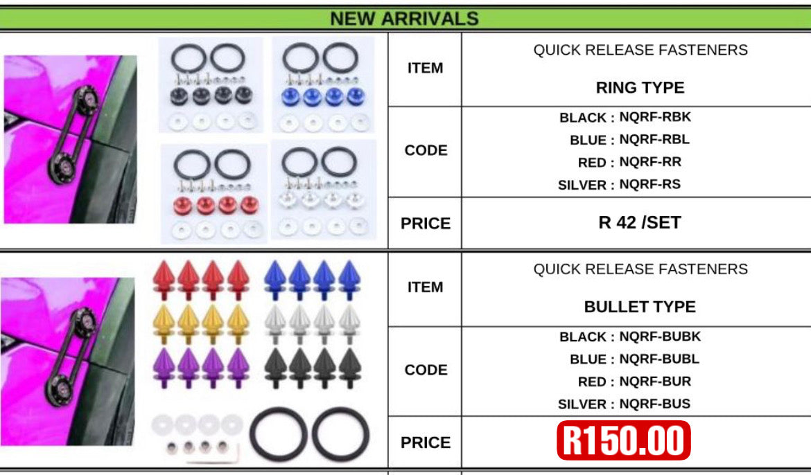QUICK RELEASE FASTENERS