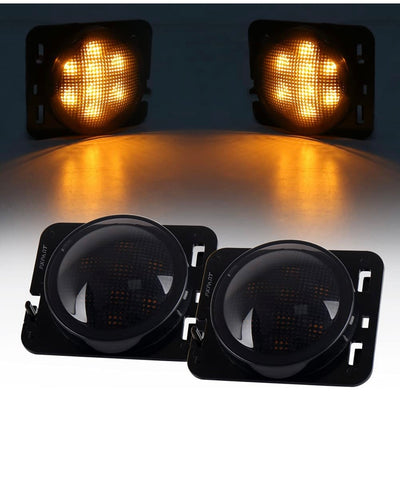 Smoke Lens LED Side Marker Front Fender Amber Turn Signal Parking Lights for Jeep Wrangler 2007-2017