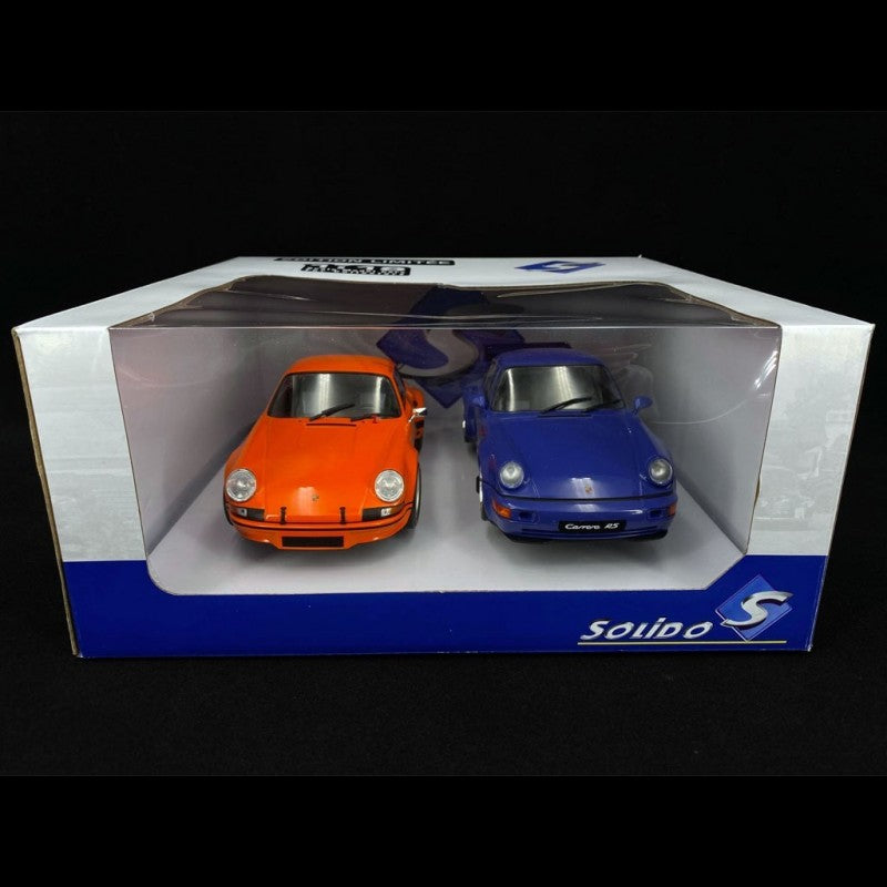 SOLIDO 1:18 SCALE MODEL CAR PORSCHE TWIN PACK 911 RSR & 964 RS 1990