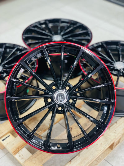 19" AS-CLUBSPORT 2 5/112 black red lip wheels