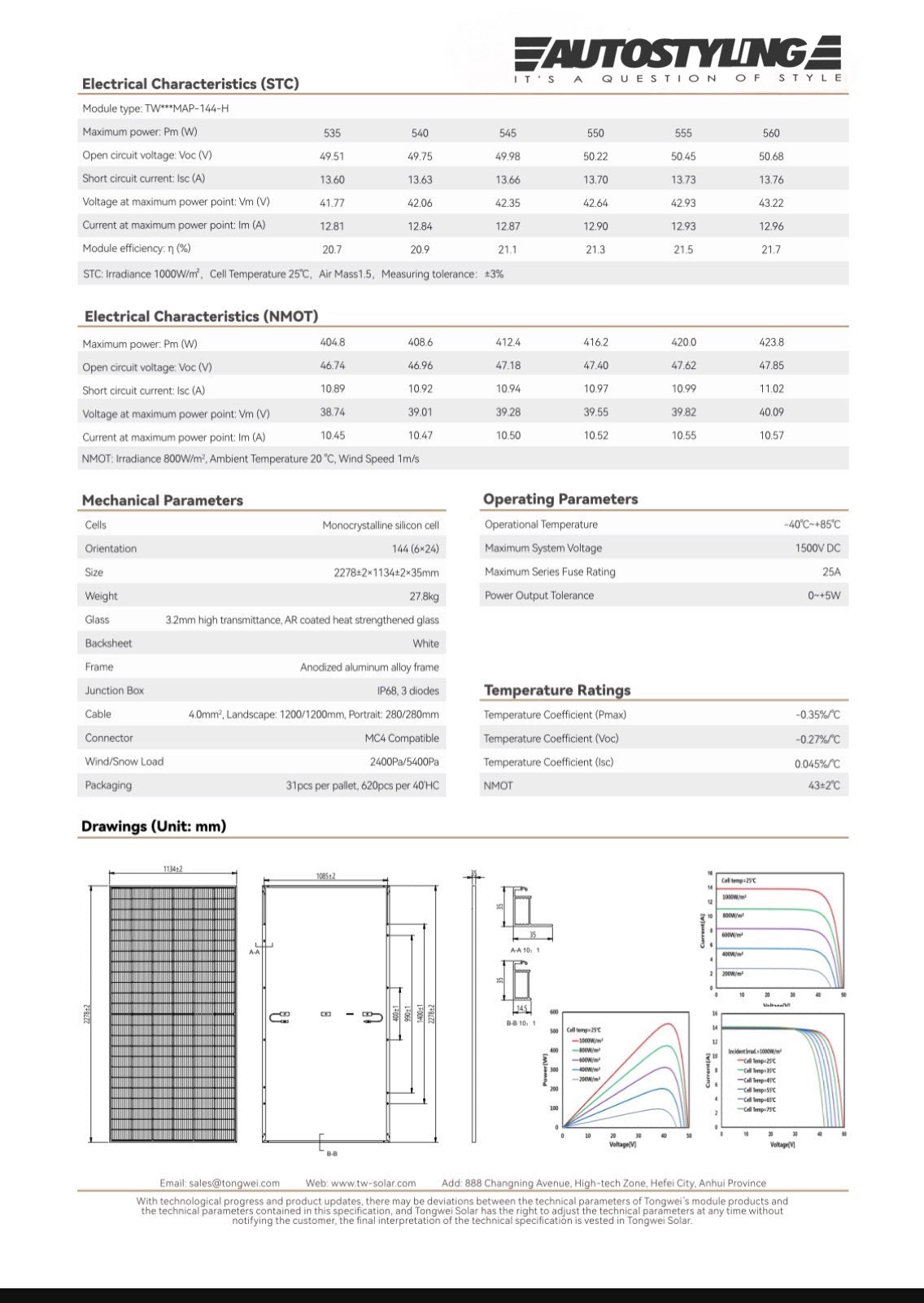 TW Solar - Solar Power Panels 550w Monocrystalline