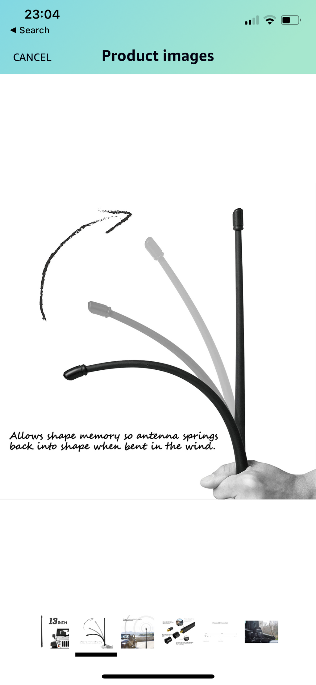 JEEP RYDONAIR 13” RUBBER/CARBON REPLACEMENT ANTENNA