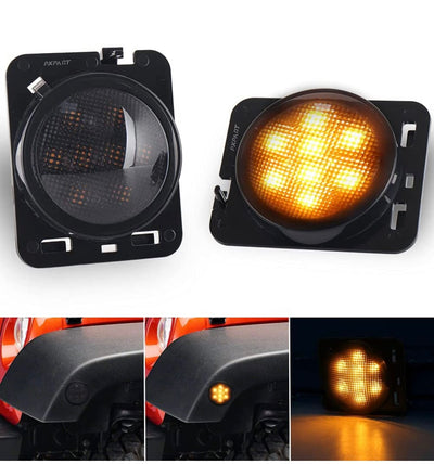 Smoke Lens LED Side Marker Front Fender Amber Turn Signal Parking Lights for Jeep Wrangler 2007-2017