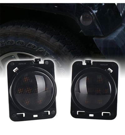 Smoke Lens LED Side Marker Front Fender Amber Turn Signal Parking Lights for Jeep Wrangler 2007-2017