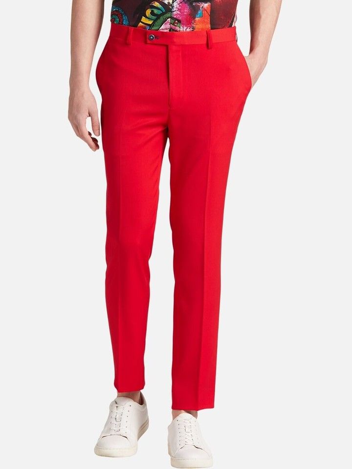 Manfinity Bizformal Men's Red Linen Texture Suit Pants