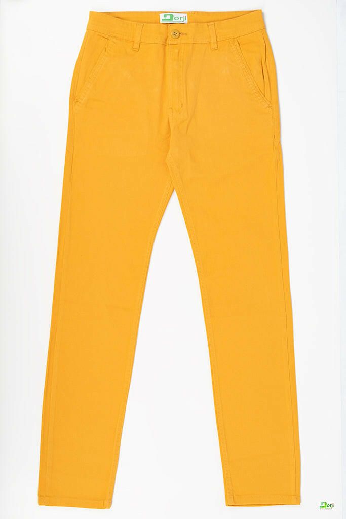 Mens Yellow Slim Fit PU Flared Trousers