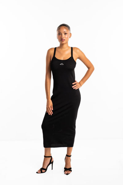 Alexander Wang Cami Scoop Long Dress w/ Wang Logo Print Black 4KC2256043 001