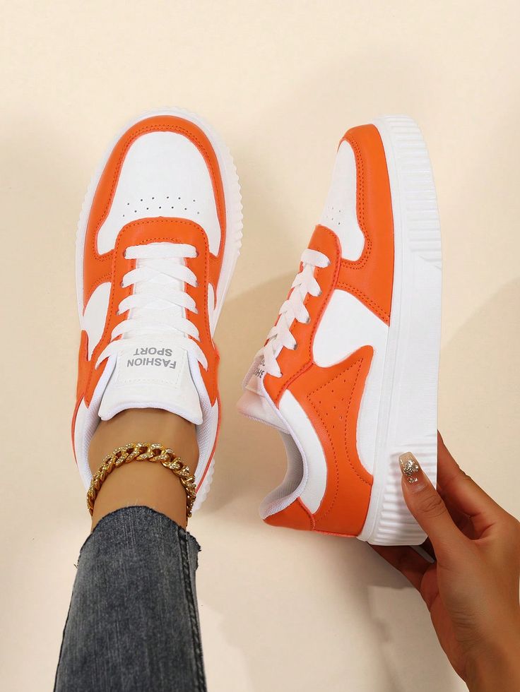 White & Orange Fashionable Breathable Comfortable Casual Lightweight Men's Commuter Sneakers