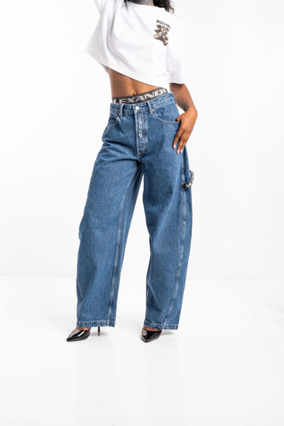 Alexander Wang Logo Elastic Prestyle Rounded Jean Deep Blue 4DC2254706 401