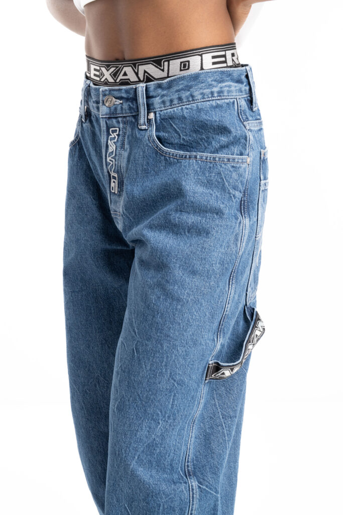 Alexander Wang Logo Elastic Prestyle Rounded Jean Deep Blue 4DC2254706 401