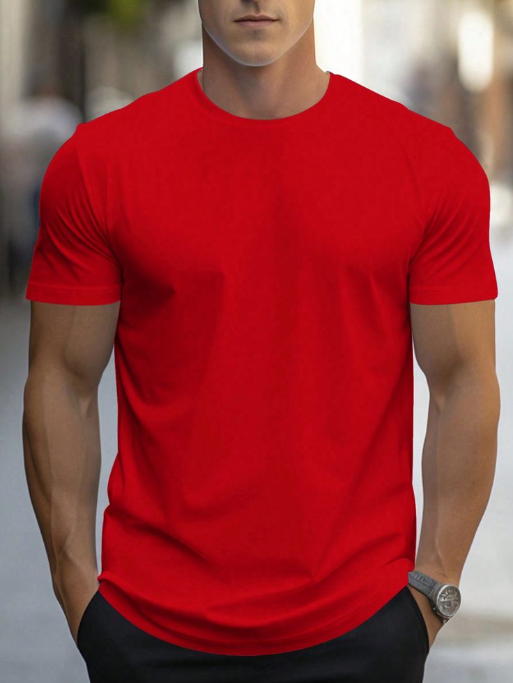 Men's Solid Color Round Neck Short Sleeve T-Shirt