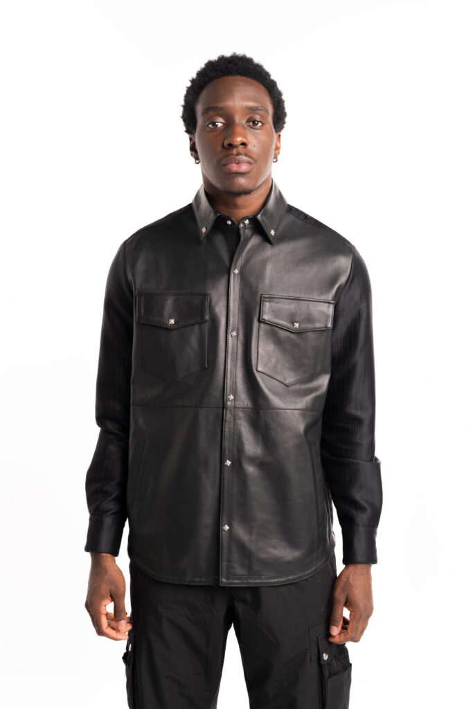 John Richmond Men’s Real Leather Sidami Shirt RMP25314CA Black